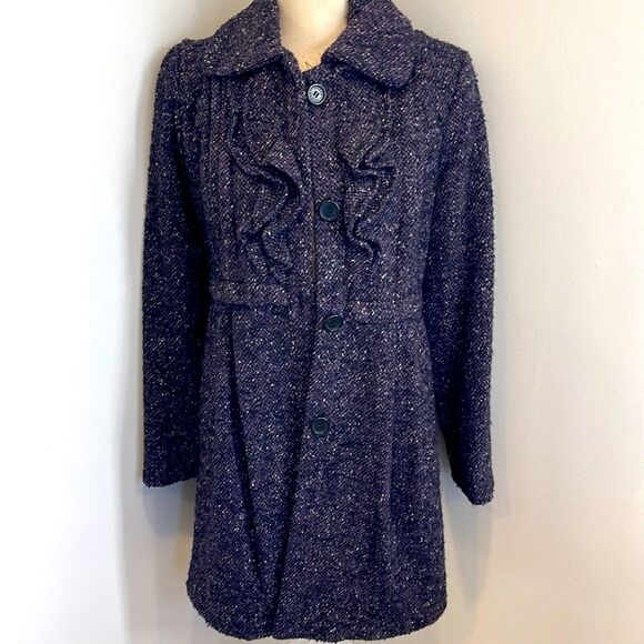 Vintage Guess Los Angeles Ruffle Purple Pea coat Size MEDIUM - Picture 1 of 13